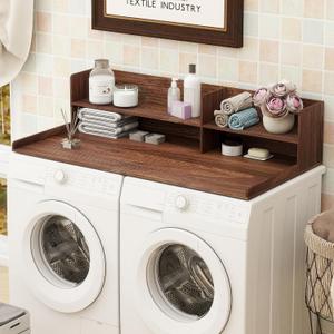 2 Tier Wooden Washer Dryer Topper, Large Laundry Countertop Cover, Walnut, FWMC001-WAT