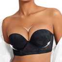 Amafuur Strapless Push Up Bra for Women Padded Underwire Support Convertible Lace Longline Bombshell Bras 42B