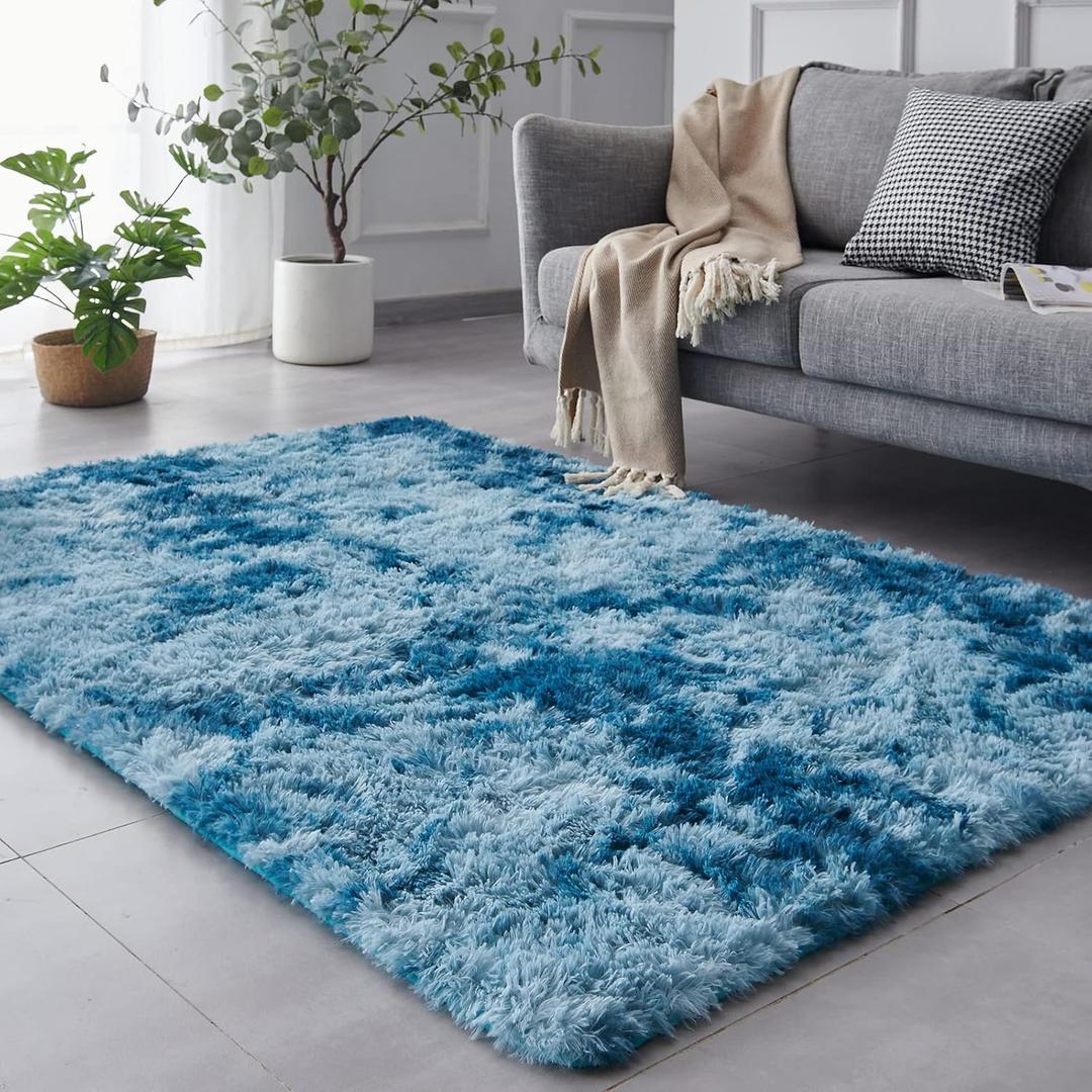 TABAYON Shaggy Tie-Dyed Dark Blue Rug, 2x3 Area Rugs for Living Room, Anti-Skid Extra Comfy Fluffy Floor Carpet for Indoor Home Decorative