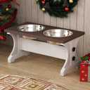 Piskyet Elevated Dog Bowls,Farmhouse Dog Bowls Stand, Raised Dog Bowl with 2 Stainless Steel Wooden Dog Bowl,3.5Cups8.5''H_30 oz Bowl-Farmhouse Style