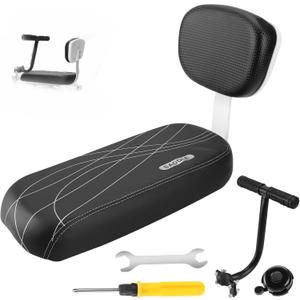 Kids Bike Seat with Backrest, Child Bicycle Rear Seat Cushion with Safety Armrest, PU Leather Soft Padded Passenger Saddle for E-Bike Mountain Bike, Fits Kids Over 5 Years Old