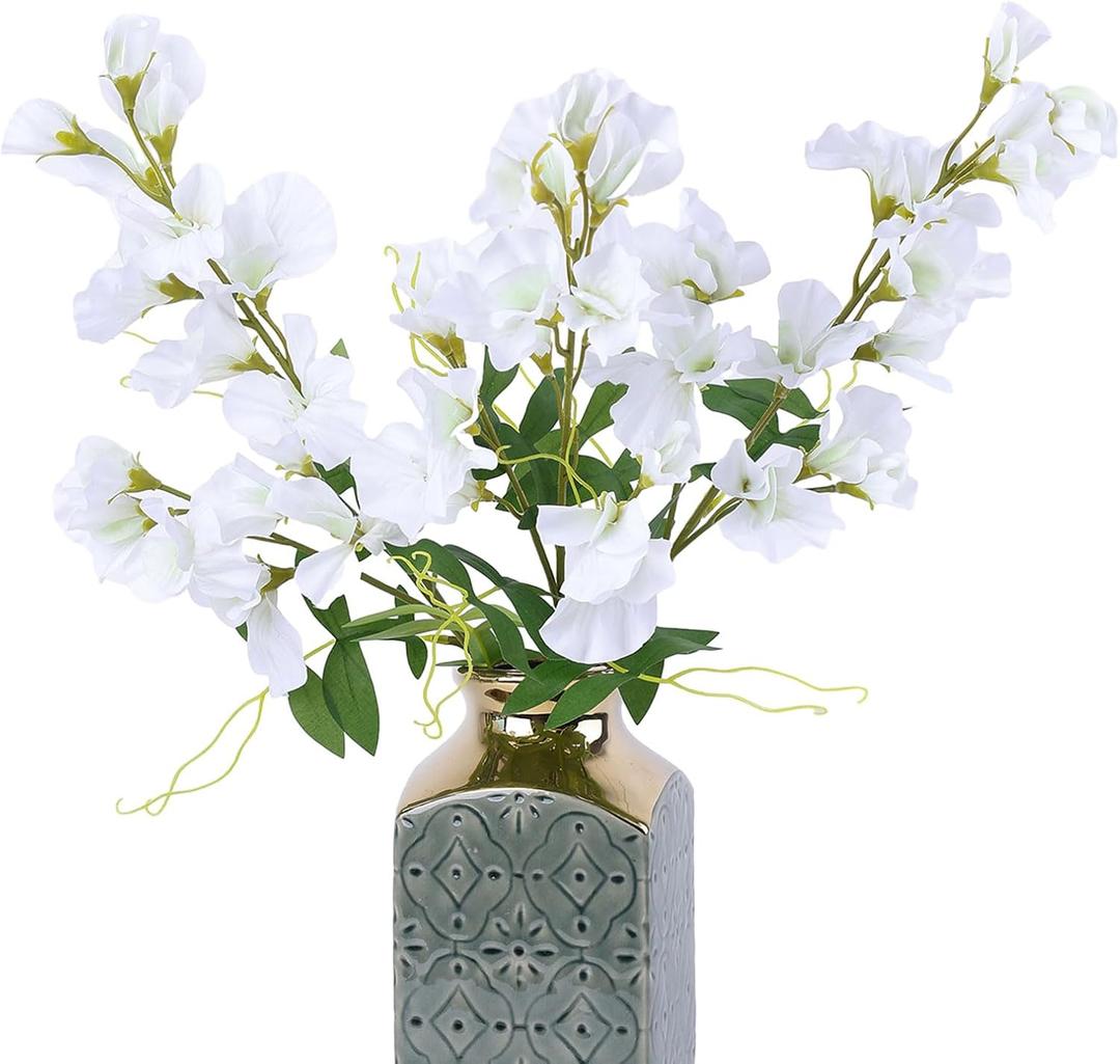mizii 3Pcs White Artificial Butterfly Pea Flower 25" Fake Silk Flowers with Stem Faux Flowers Bouquet for Vase Table Centerpieces Arrangements Home Decor Wedding Decorations (White)