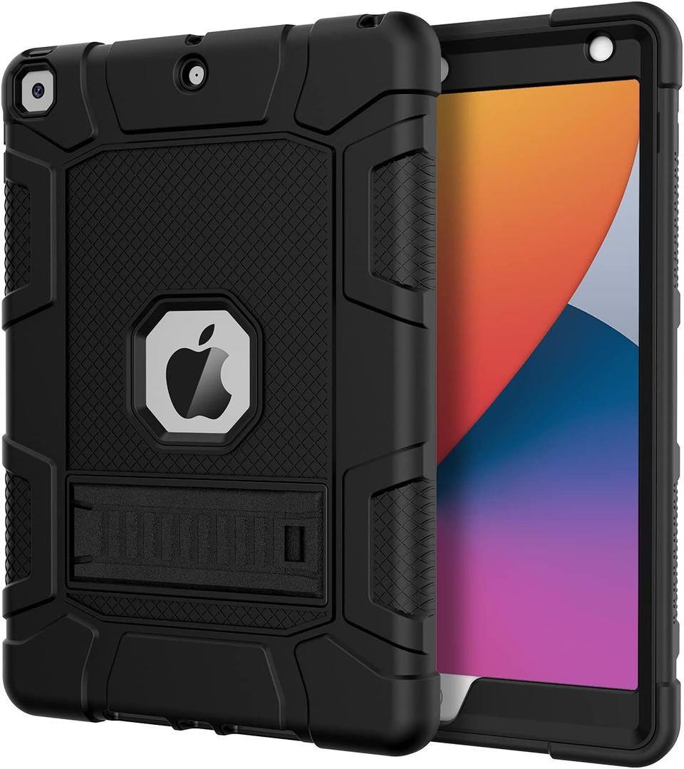 Azzsy Case for iPad 9th Generation/iPad 8th Generation/iPad 7th Generation (10.2 Inch, 2021/2020/2019 Model), Heavy Duty Shockproof Rugged Protective Case for iPad 10.2 inch, Black
