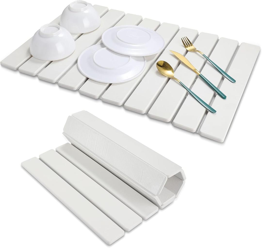 Large Stone Drying Mat for Kitchen Counter - 24"x16" Dirt-Resistant Quick Drying Fast Absorbent Non-Slip Diatomite Mat, Natural Diatomaceous Earth Dish Drying Pad for Dish Rack (White