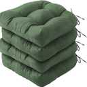 Outdoor Chair Cushions Set of 4, Patio Chair Cushions with Ties, 19x19+5 Tufted Outdoor Seat Cushions, Waterproof Patio Furniture Cushions, Outdoor Dining Chair Pads, Forest Green