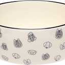 Pearhead Dog Faces Pattern Ceramic Pet Bowl, Holds 9 Cups, XL Water and Food Dish, Microwave and Dishwasher Safe, Large