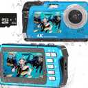 Waterproof Digital Camera, Underwater Camera with 32GB Card(Installed), 4K FHD 48MP Dual-Screen Selfie Under Water Camera for Photography, 10FT Waterproof Camera for Snorkeling, Surfing, Rafting (Blue)