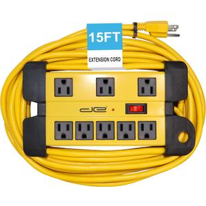 Digital Energy 15 Foot Long Surge Protector 8-Outlet Heavy Duty Metal Mountable 1050 Joules Protection Extension Cord Power Strip with Cord Management, 15 Foot Long Extension Cord, UL Listed
