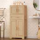 TEENFON 47.2" H Tall Storage Cabinet with Adjustable Shelf, Rattan Cabinet with Large Drawer, Cupboard for Living Room, Dining Room, Entryway, Home Office, Natural
