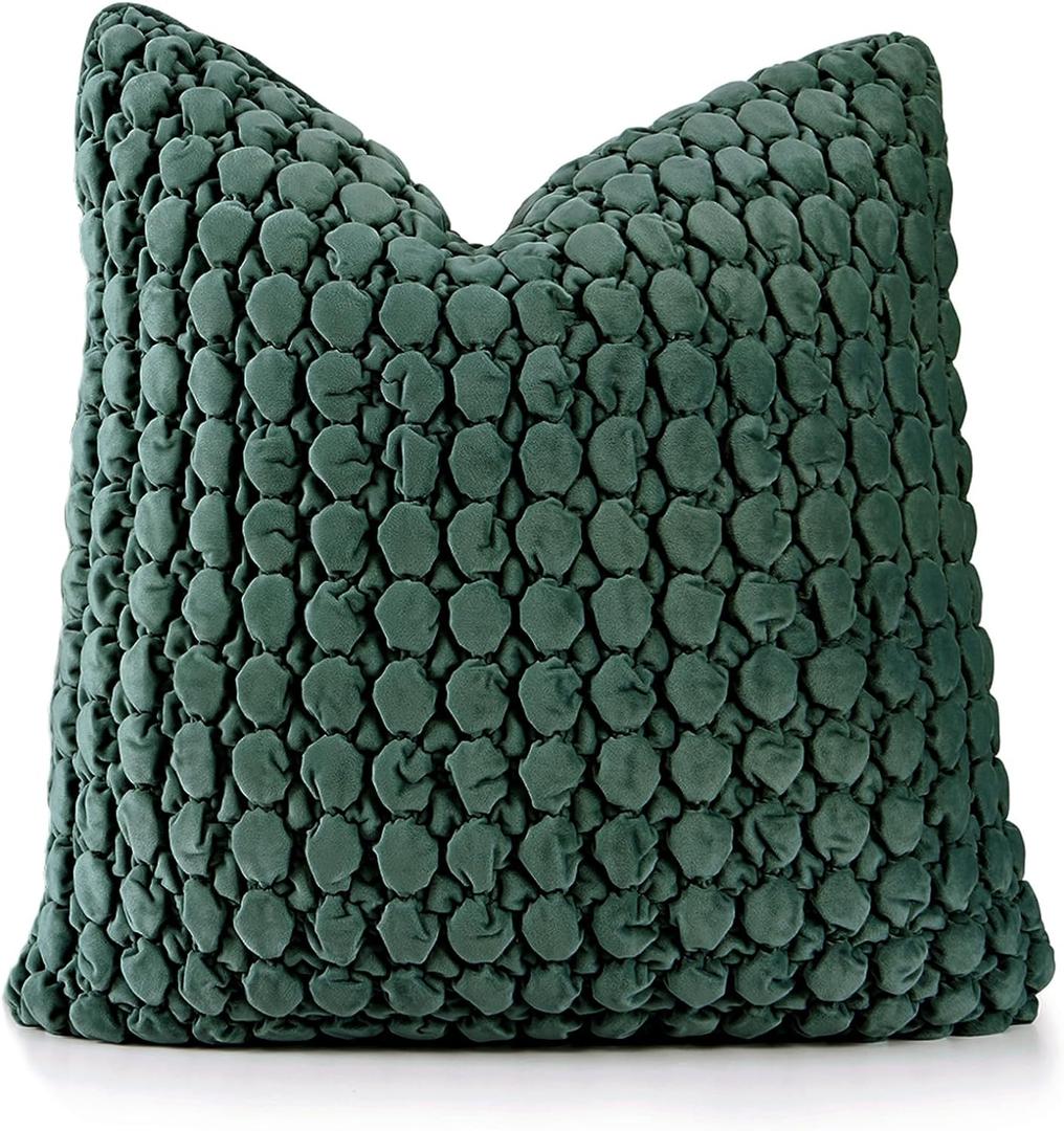 1 Piece Euro Sham Forest Green 24x24 Pillow Covers Green Farmhouse Pillow Covers Velvet Square Cushion Covers Soft Bubble Texture Euro Shams for Couch Sofa Bed Bedroom Car Living Room