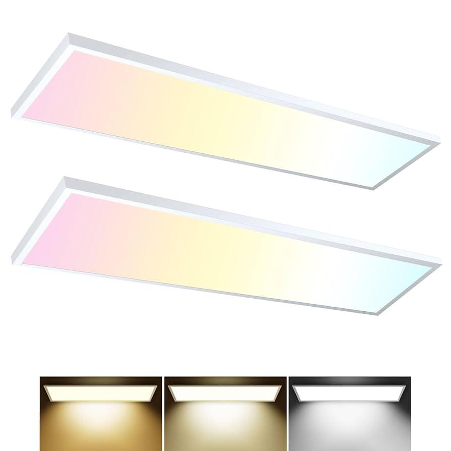 AIKVSXER 1x4 LED Flat Panel Light Surface Mount Ceiling Light, 5500LM 50W TRIAC 10-100% Dimmable, 3000/4000/5000k Selectable, 120V LED Kitchen Ceiling Lights Fixtures for Garage/Laundry 2PACK