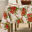 Romanstile Christmas Tablecloth Rectangle, Winter Christmas Red Flower Table Cloth, Washable Farmhouse Vintage Table Cover for Holiday Dinner Party, 60 x 84 Inch