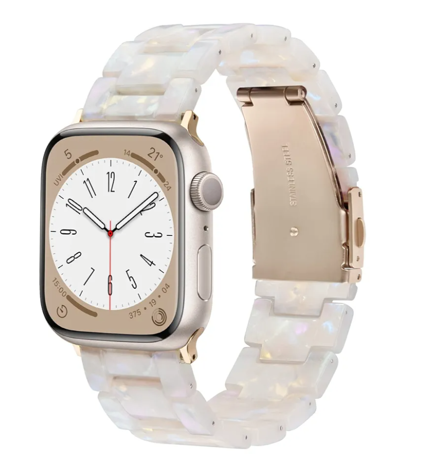 V-MORO Resin Band Compatible with Apple Watch Series 7/8/9/10 41mm/40mm/38mm/42mm Fashion Strap for iWatch Series 6/5/4/3/2/1/SE Lightweight Bracelet Wristband Replacement Women, Ivory White 