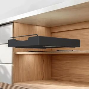 Pull Out Cabinet Organizer Fixed with Adhesive Nano Film,Peel and Stick Slide Out Drawers for Kitchen Cabinets for Kitchen,Home,16.53"D x 11.73"W x 2.67"H,Black