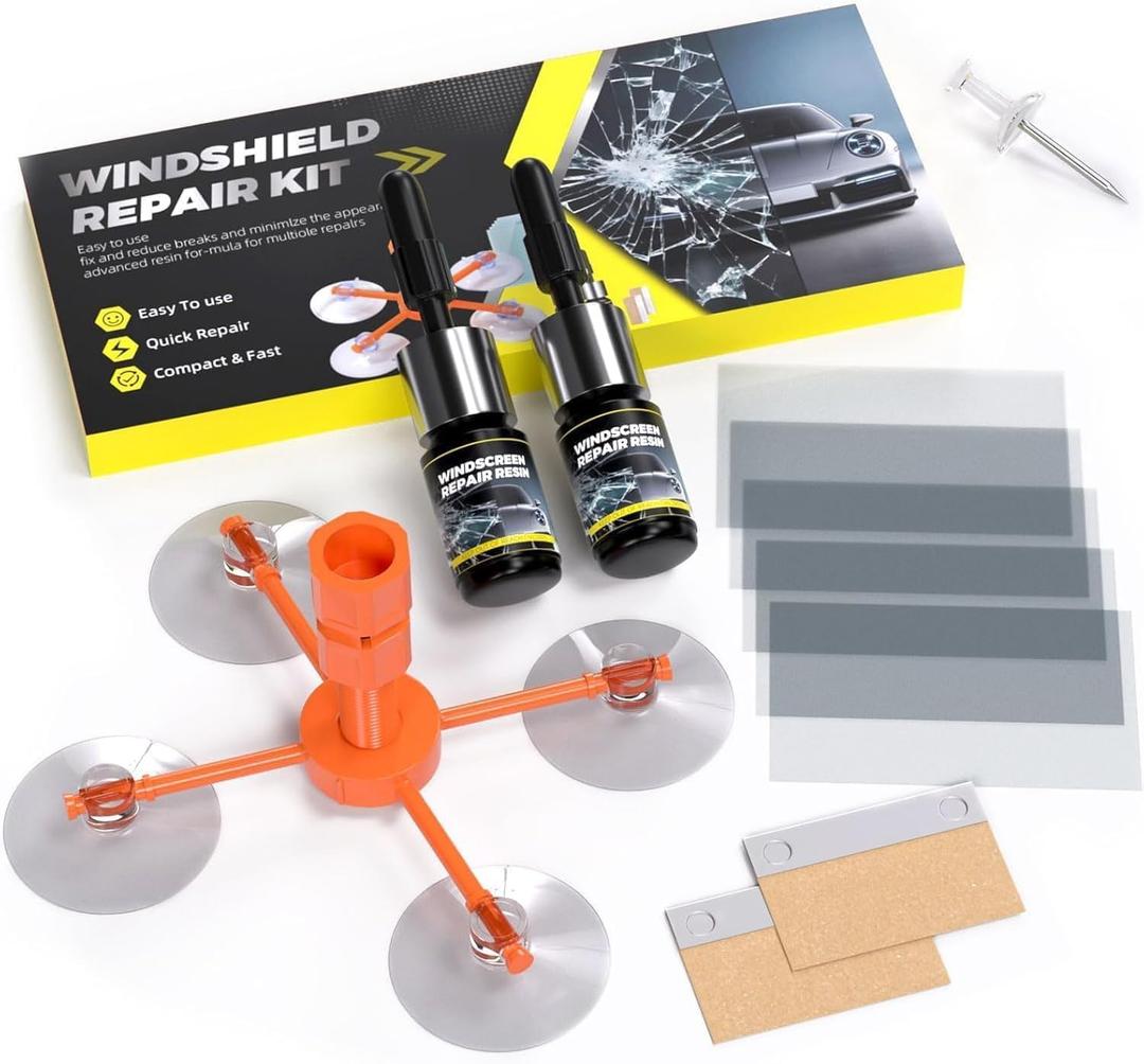 Windshield Repair Kit with Enhanced Injection Head., Long-Lasting for Windshields, Windows, Mirrors, All Crack Types