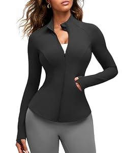 G4Free Athletic Jacket Women with Pockets Full Zip Up Yoga Sweatshirt Hip Length Running Long Sleeve Tops with Thumb Holes (Black,XL)
