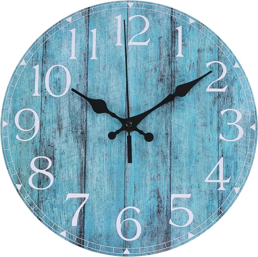 Wall Clock Rustic Design Silent Non-Ticking Round Decor Clock Battery Operated Vintage Wall Clocks for Farmhouse, Office, Bedroom, Living Room (Green B6, 10inch)