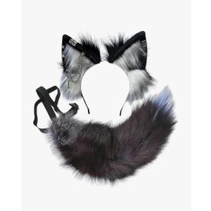 Wolf Ears Tail Set Fox Wolf Headbands Clips Fluffy Cosplay Costumes, Gothic Punk Accessories for Halloween, Color: Si Cross Bl Bu