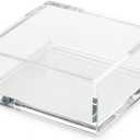 Premium Acrylic Cocktail Napkin Holder - Elegant Napkin Holder with Bonus 20 Gold Embossed 'Cheers' Napkins Included- 5x5 Inches