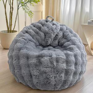 LIFEREVO Fluffy Faux Rabbit Fur Bean Bag Cover (No Filler), Soft Stuffed Fuzzy Animal Storage Bubble Bean Bag Chair for Plush Toys, Gray Shaggy Furry Beanbag Cover Kids Girls Adults 3ft, Light Grey (Large(38"x38"x40"))