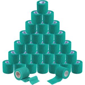 30 Pack 2 Inch x 5 Yards Green Self Adhesive Bandage Breathable Cohesive Bandage Wrap Rolls Elastic Self-Adherent Tape for Stretch Athletic, Sports, Wrist, Ankle