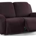 KinCam Recliner Covers, Stretch Reclining Chair Covers, Recliner Sofa Slipcovers Stripe Jacquard Recliner Couch Covers Furniture Protector Covers for Pet Kid (2XL Seater, Dark Coffee)