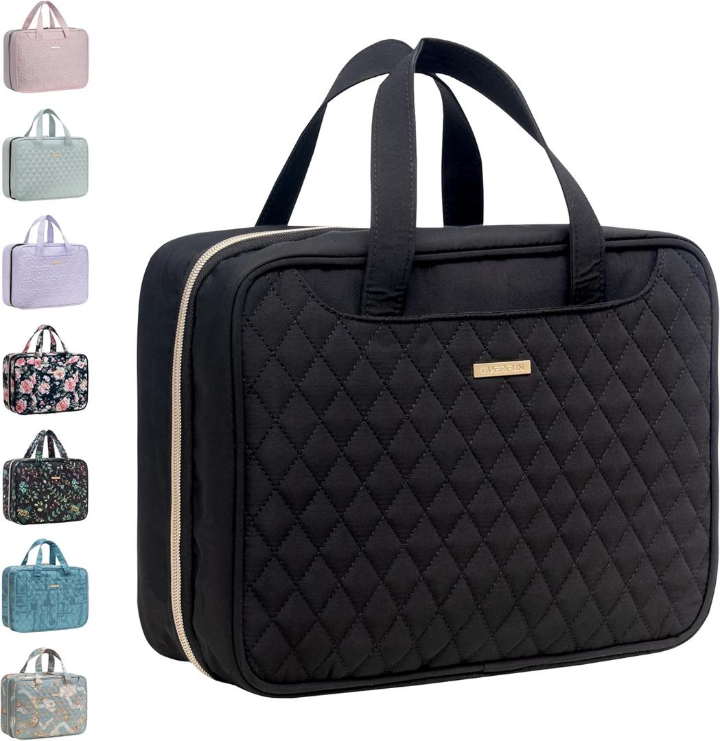 Everfun Hanging Travel Toiletry Bag for Women Traveling With Leakproof Compartment Makeup Cosmetic Organizer Dopp Kit Travel Accessories Essentials Must Have (Large, Black)