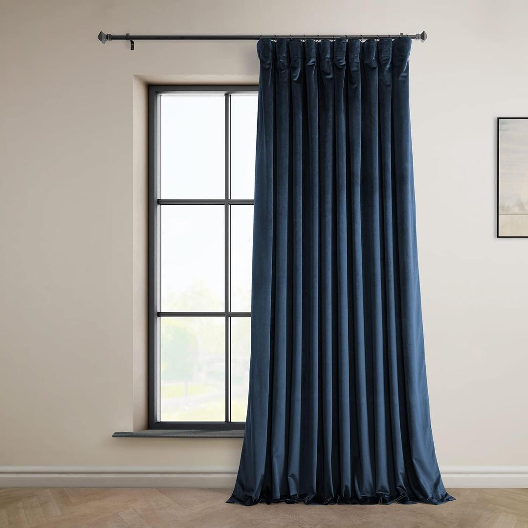 HPD Half Price Drapes Heritage Plush Velvet Curtains 96 Inches Long Room Darkening Curtains for Bedroom & Living Room 100W x 96L, (1 Panel), Eternal Blue