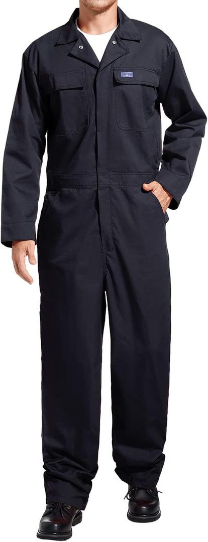 HISEA Men's Long Sleeve Coverall, Stain & Wrinkle Resistant Mens Work Coverall with Multi Pockets Large