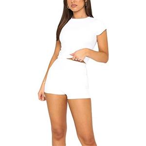 RUEWEY Women's 2 Piece Tracksuits Short Sleeve Crewneck Crop Tops High Waist Shorts Sets Yoga Outfits Y2k Streetwear size L