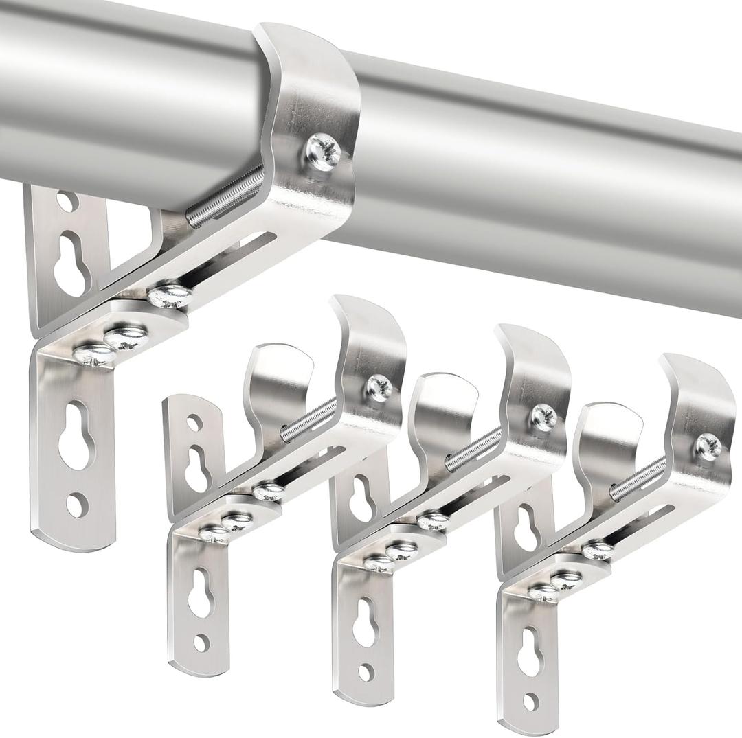 Curtain Rod Bracket, Adjustable Heavy Duty Curtain Rod Holders for Wall, 4 Pack Ceiling rods Hooks Hangers for 3/4 to 1-1/2 Inch Drapery Pole, Silver (Sliver)