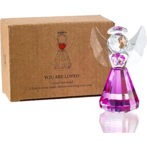 HDCRYSTALGIFTS 3'' Purple Crystal Guardian Angel Figurine Gifts for Women,Art Glass Christmas Angel Ornaments Statue Collectibles Home Decor