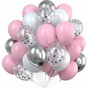 PartyWoo Pink White and Silver Balloons 66pcs 12 Inch Baby Pink Pearl White Silver Confetti Balloons for Graduation Baby Shower Birthday Gender Reveal Anniversary Bachelorette Party Decorations