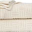 uxcell 100% Cotton Cable Knit Throw Blanket,Soft Lightweight Lap Blanket,Textured Solid Sofa Throw Couch Cover Decors Knitted Blankets, Beige 47"x 70"