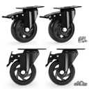 Caster Wheels, Heavy Duty 4 Inch Casters Set of 4, Locking Swivel Casters Wheels for Cart, Furniture and Workbench, Black