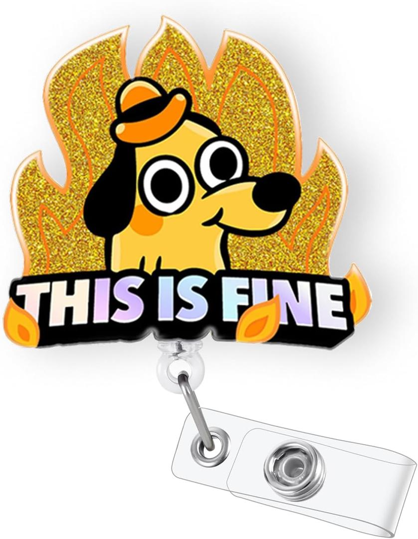 This is Fine Dog Badge Reel Retractable, Funny Badge Reel for Nurse Nursing Student RN MA CNA LPN Medical Worker & Office Staff, This is Fine Badge Holder with Alligator Clip & 24 Durable Nylon Cord