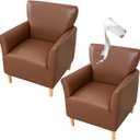 FUANGUI Waterproof PU Leather Banquet Armchair Slipcover Chair Covers with Arms, Stretch Club Chair Slipcover Soft Sofa Covers Anti-Slip Furniture Protector for Dogs Pets Home Living Room Decor (2PCS)