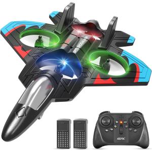 RC Plane for Kids Adults, Foam Remote Control Airplanes Fighter Jet Drone with 2 Batteries, 360 Flip, LED Light, Stunt Roll, Altitude Hold, Easy to Fly for Beginners, Toy Gift for Boys Girls 8-16+