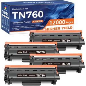 TN760 Toner Cartridge Compatible Replacement for Brother TN760 TN-760 TN730 TN-730 for MFC-L2690DW MFC-L2710DW MFC-L2750DW HL-L2370DW HL-L2395DW DCP-L2550DW HL-L2350DW Printer Toner Cartridges(4 Pack)