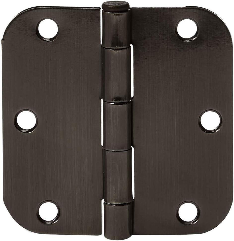 Amazon Basics Rounded 5/8 Radius Interior Door Hinges with Screws, 3.5" x 3.5", Oil Rubbed Bronze, 18-Pack