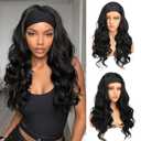 Body Wave Headband Wig for Black Women, Kinky Straight Yaki 22 Inch Wear & Go Glueless Lightweight Heat Resistant Synthetic Headband Wigs, Natural Soft Waves Daily Use (Natural Black)