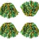 Thenshop 4 Pack Cheerleading Pom Poms Cheerleader Squad Spirited Fun Pompoms Cheer Hand Flowers Metallic Foil Pompoms for Adults Sports Meeting Team Spirit Cheering Party (Green and Gold)