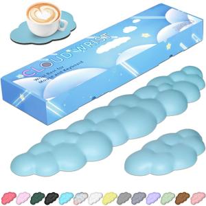 JIKIOU Upgrade Leather Cloud Keyboard Wrist Rest, Cloud Wrist Rest with Non-Slip PU Base, Comfortable Memory Foam Wrist Rest for Computer Laptop Mac Gaming Office and Pain Relief Christmas Wish Gift (11blue)