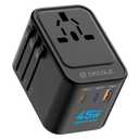 decqle Universal Travel Adapter, International Travel Plug Adapter with 2 USBC(GaN 45W) ＆ 1 USBA Ports, All in One Portable Adaptor, for USA, UK, EU, AU ＆ 224+ Countries (Black) US