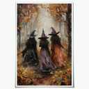 Horror Halloween Decor Witch Wall Art Poster Autumn Three Beautiful Witchy In The Forest Vintage Decor Canvas Print Printing for Home Living Room Bedroom Dorm Bathroom 16x24inch Unframed