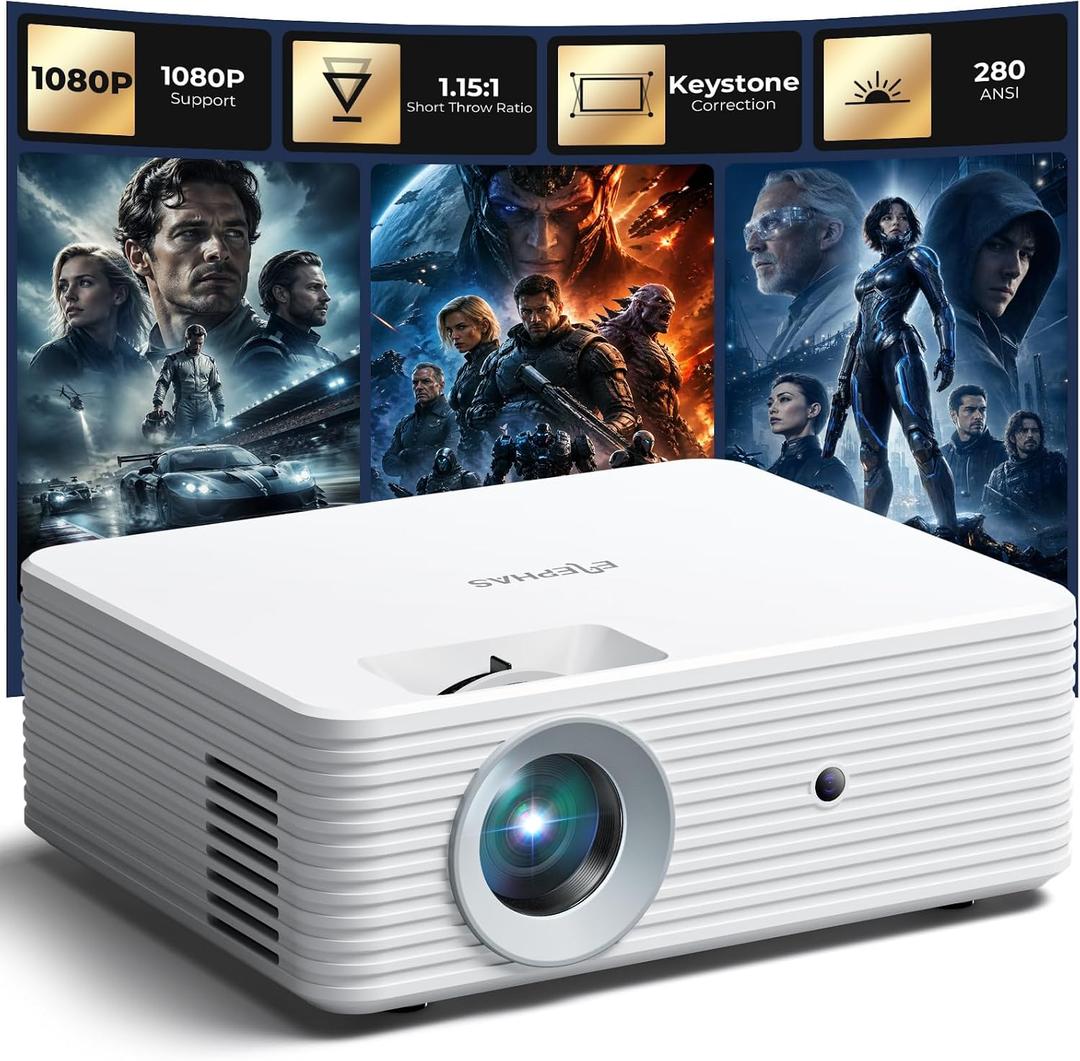Mini Projector for iPhone, ELEPHAS Portable Projector for Bedroom | Built-in Speaker, 1080P Support, Small Pocket Movie Proyector Compatible with Android/iOS/Windows/TV Stick/HDMI/USB
