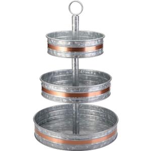 Cedilis Three Tiered Serving Stand, Rustic Metal Cupcake Stand, Farmhouse Galvanized Tiered Serving Tray for Dessert, Appetizers, Fruit, Decorated for Fall