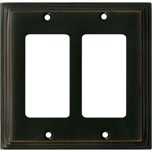 Oil Rubbed Bronze Art Deco Step Light Switch Cover | 2 GFI Rocker | 4.875" x 4.875" | Electrical Outlet Plug Wall Plate Outlet Covers | Socket Outlet Wall Plates