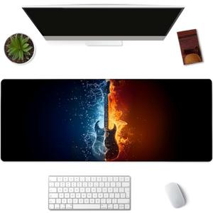 Cool Guitar Gaming Mouse Pad Extended Desk Computer Keyboard Laptop Music Theme Mouse Pads for Gaming Home Office Work, Large Long Desk Mat Mousepad with Non-Slip Rubber Base 31.511.8inch