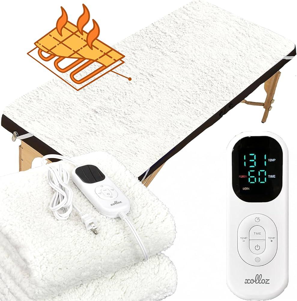 Xolloz Massage Table Warmer Heating Pad - Dense Coil Sherpa Fabric Massage Heating Pad - Adjustable Temperature from 104degreeF to 131degreeF & Auto Shut-Off Timer - 71 x 31 inch (180 x 78 cm)
